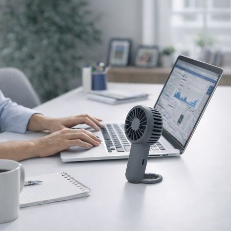 Mini ventilateur nomade gris, rechargeable, 3 vitesses
