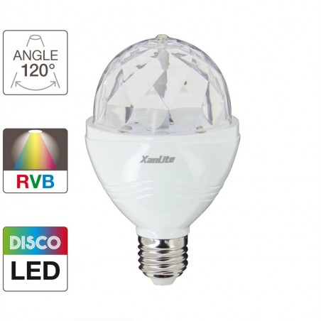 Ampoule LED disco, culot E27, 3W cons. lumière RGB motorisée