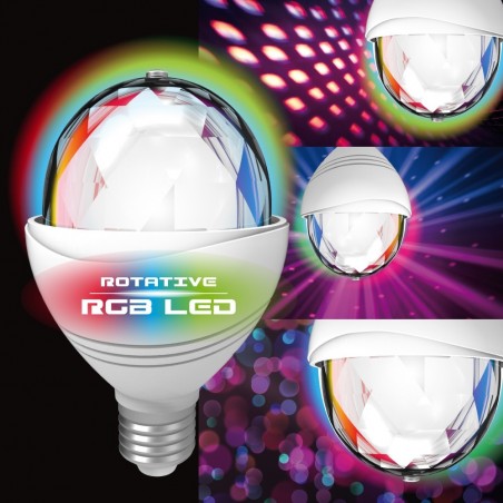 Ampoule LED disco, culot E27, 3W cons. lumière RGB motorisée
