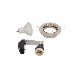 Lot de 5 Spots Encastrés Metal brossé - ORIENTABLE - Dimmable - Ampoule LED GU10 incluses - cons. 5W (eq. 50W) - Blanc chaud