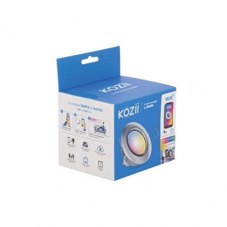 Ampoule LED connectée KOZii, éclairage blancs + couleurs, GU10 Spot encastrable aluminium brossé orientable 5W