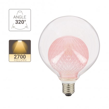 Ampoule Déco LED, Double verre Rose, G125, culot E27, 4W cons. 2700K Blanc Chaud