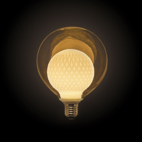 Ampoule Déco LED, Double verre Blanc, G125, culot E27, 3W cons. 2700K Blanc Chaud