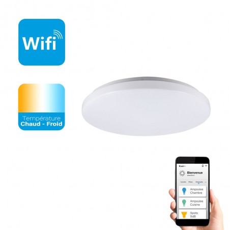 Plafonnier LED connecté KOZii, éclairage multi-blancs (2700 à 6500 kelvins), Rond 24W Variation de couleur et luminosité