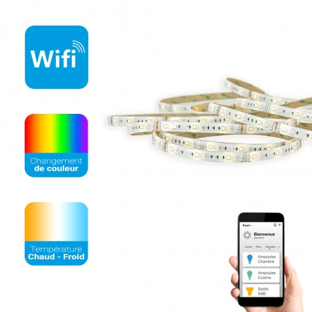 Ruban LED connecté KOZii, blancs et couleurs, 5m
