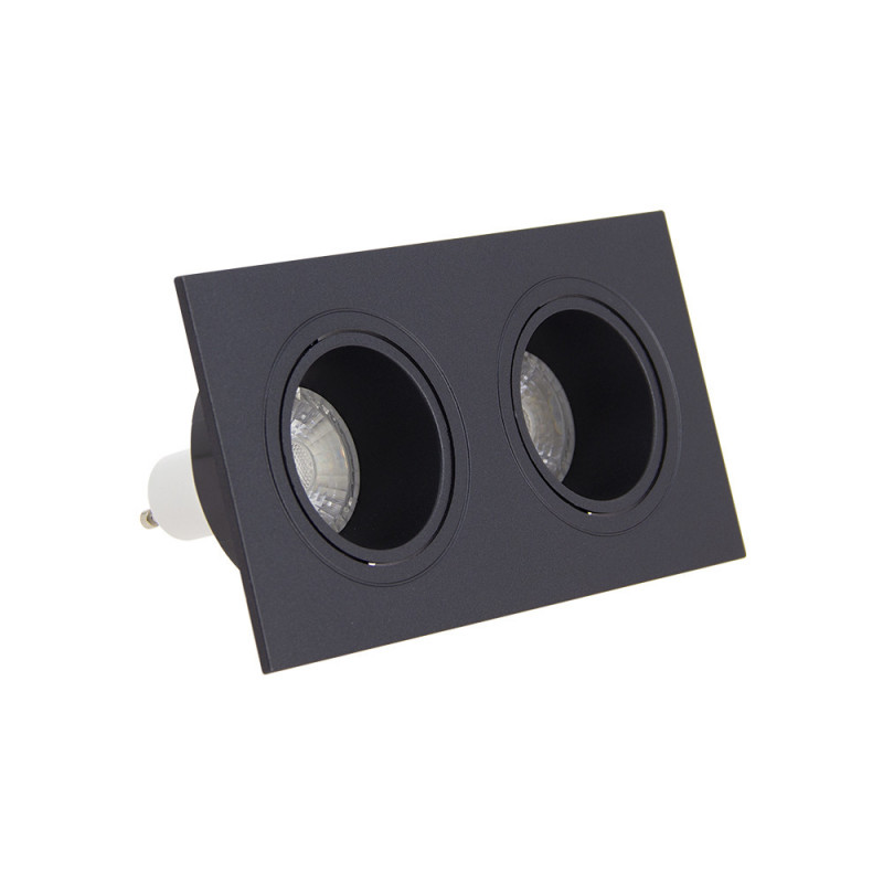 Spot 2 têtes GU10 50W 2700K Carré orientable Noir IP20