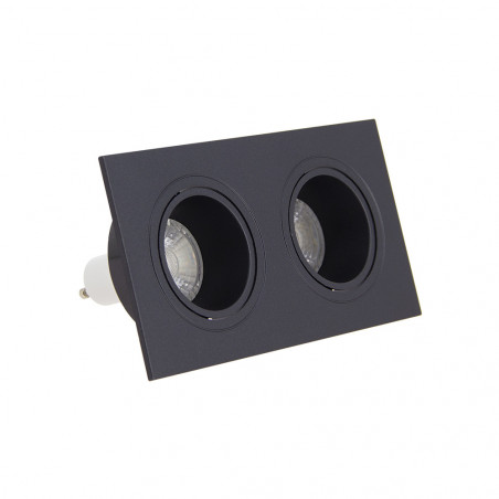 Spot 2 têtes GU10 50W 2700K Carré orientable Noir IP20