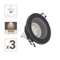 Lot 3 Spots GU10 50W 4000K Rond Noir IP44