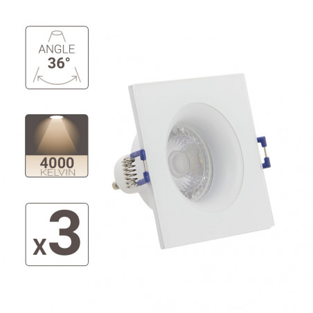 Lot 3 Spots GU10 50W 4000K Carré Blanc IP44