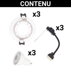 Lot 3 Spots GU10 50W 2700K Rond orientable Blanc IP20