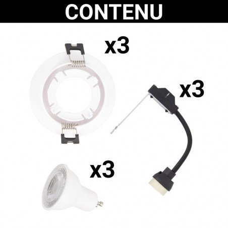 Lot 3 Spots GU10 50W 2700K Rond orientable Blanc IP20