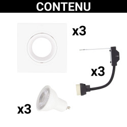 Lot 3 Spots GU10 50W 2700K Carré orientable Blanc IP20