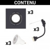 Lot 3 Spots GU10 50W 2700K Carré orientable Noir IP20