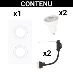 Spot 2 têtes GU10 50W 2700K Carré orientable Blanc IP20