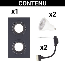 Spot 2 têtes GU10 50W 2700K Carré orientable Noir IP20