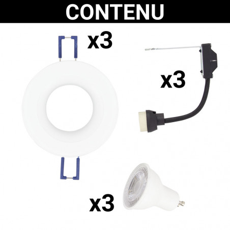 Lot 3 Spots GU10 50W 4000K Rond Blanc IP44