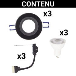 Lot 3 Spots GU10 50W 4000K Rond Noir IP44
