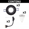 Lot 3 Spots GU10 50W 4000K Rond Noir IP44