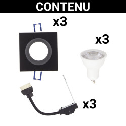 Lot 3 Spots GU10 50W 4000K Carré Noir IP44