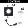 Lot 3 Spots GU10 50W 4000K Carré Noir IP44