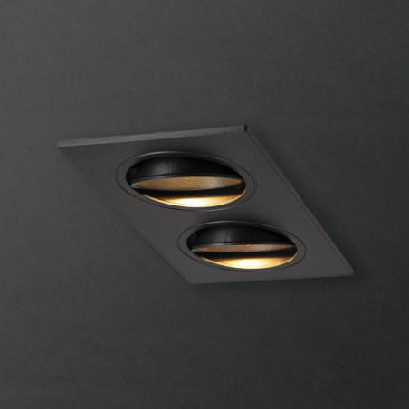 Spot 2 têtes GU10 50W 2700K Carré orientable Noir IP20