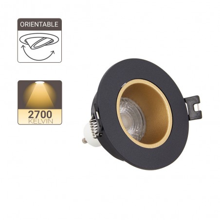 Spot GU10 50W 2700K Rond orientable Noir et or IP20
