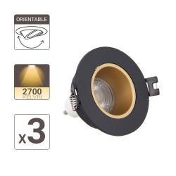 Lot 3 Spots GU10 50W 2700K Rond orientable Noir et or IP20