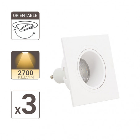 Lot 3 Spots GU10 50W 2700K Carré orientable Blanc IP20