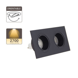Spot 2 têtes GU10 50W 2700K Carré orientable Noir IP20