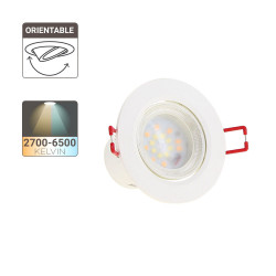 Spot Encastrable LED Intégré - Changement de température par switch - Orientable - cons. 6,5W (eq. 50W) - Blanc chaud