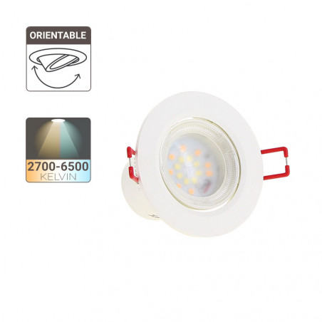 Spot Encastrable LED Intégré - Changement de température par switch - Orientable - cons. 6,5W (eq. 50W) - Blanc chaud