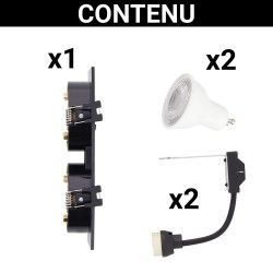 Spot 2 têtes GU10 50W 2700K Carré orientable Noir et or IP20
