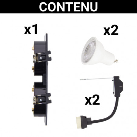 Spot 2 têtes GU10 50W 2700K Carré orientable Noir et or IP20