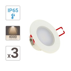 Lot de 3 Spots Encastrable LED Intégrés - IP 65 pour salle de bain - cons. 5W (eq. 50W) - 345 lumens - Blanc neutre