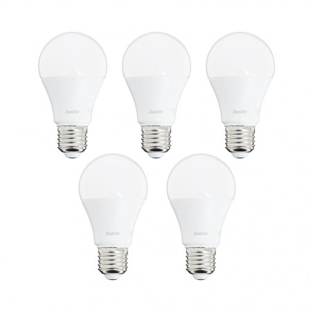 Lot x5 Ampoules LED standard, culot E27, cons. 9W, eq. 60W, blanc chaud