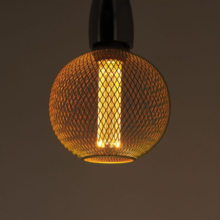 Ampoule Déco Cage Boule Doré, culot E27, Hologramme, Blanc chaud