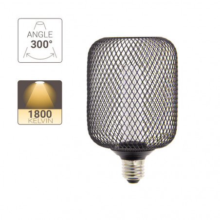 Ampoule Déco Cage Cylindre Noir, culot E27, Hologramme, Blanc chaud