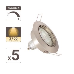 Lot de 5 Spots Encastrés Metal brossé - ORIENTABLE - Dimmable - Ampoule LED GU10 incluses - cons. 5W (eq. 50W) - Blanc chaud
